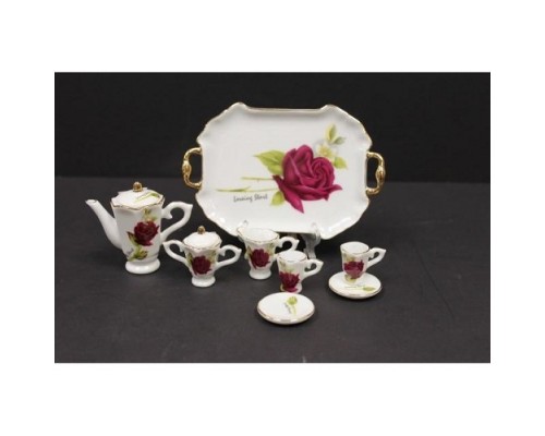 Service à thé miniature Roses rouges 